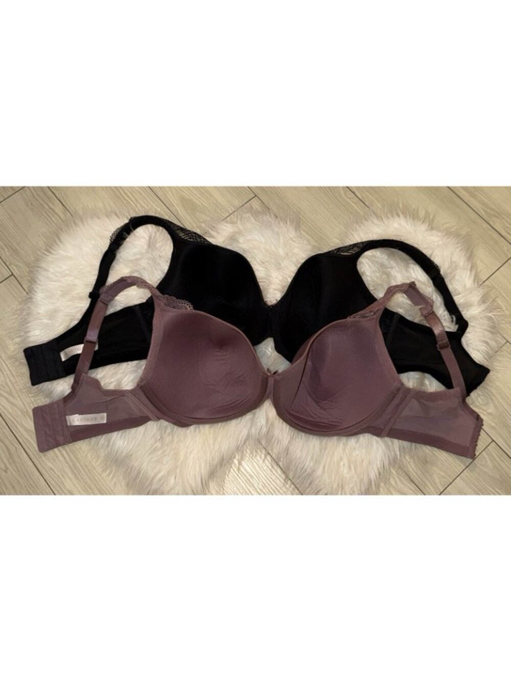 2 Cacique Lightly Lined Balconette Bras Lace Underwire Womens 38F Purple Black - Picture 4 of 6